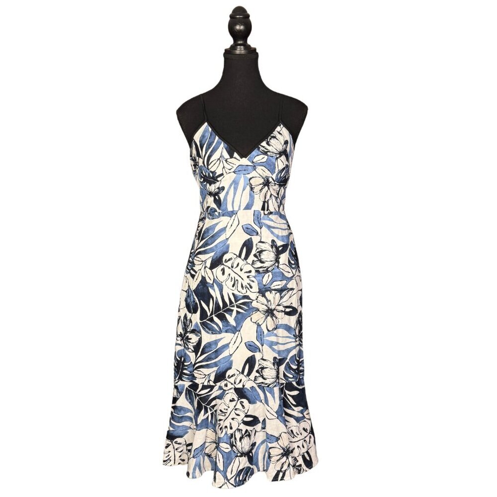 Banana Republic White & Blue Floral Midi Slip Dress